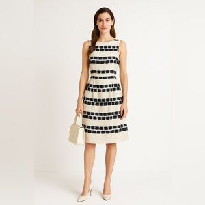 MaxMara Studio Ivory Black Scratched Stripe Print Sleeveless Dress  Size 48